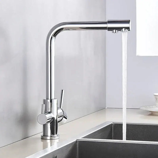 Pure Chrome Dual Handle Kitchen Faucet and Filter
