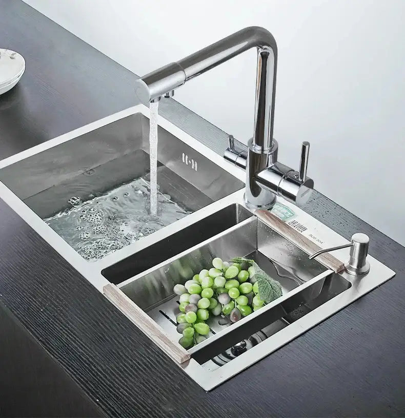 Chrome dual-handle bathroom faucet with high-arc spout over double sink Decorbites on Tampa Home & Garden Store