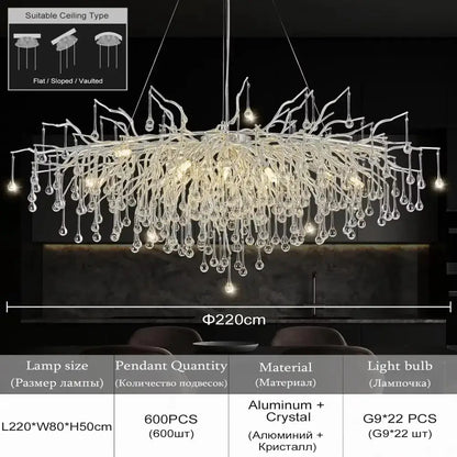 Chrome Rectangular Crystal Chandelier For Dining