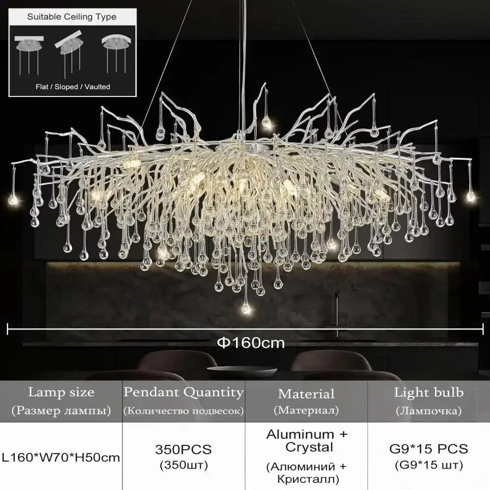Chrome Rectangular Crystal Chandelier For Dining
