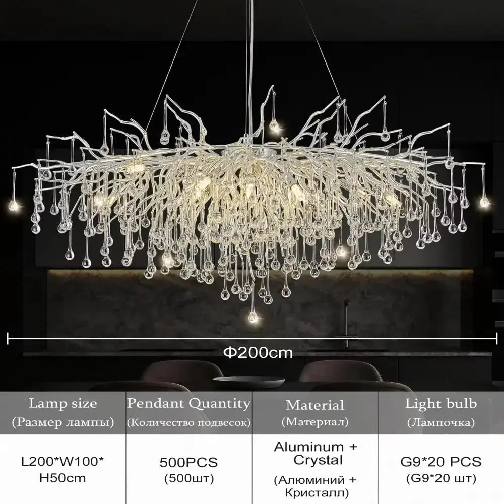 Chrome Rectangular Crystal Chandelier For Dining