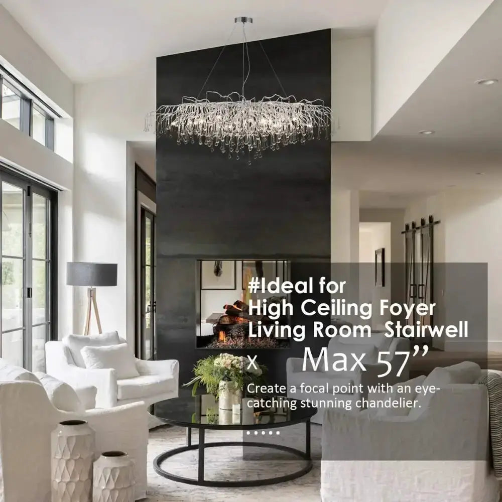Chrome Rectangular Crystal Chandelier For Dining