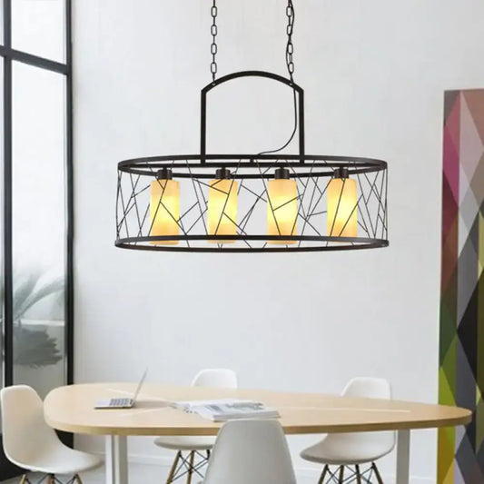 Black Glass Island Pendant Lamp by Decorbites, chain-hung ring frame with five amber shades on Tampa Home & Garden Store
