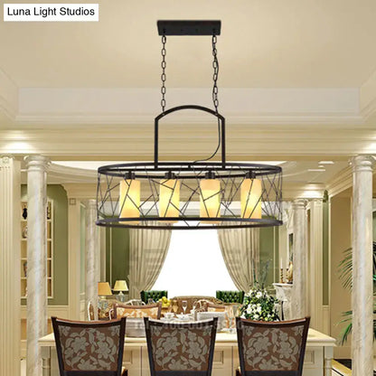 Black Glass Island Lamp pendant light with circular black frame and warm glass shades by Decorbites on Tampa Home & Garden Store