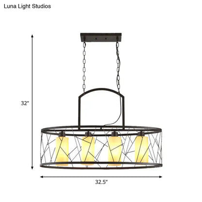 Black Glass Island Lamp pendant with circular black frame and amber glass shades on chains on Tampa Home & Garden Store