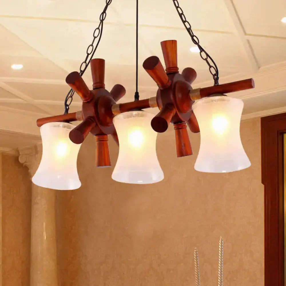 Nautical wood rudder 3-light pendant with frosted glass shades brown finish on Tampa Home & Garden Store