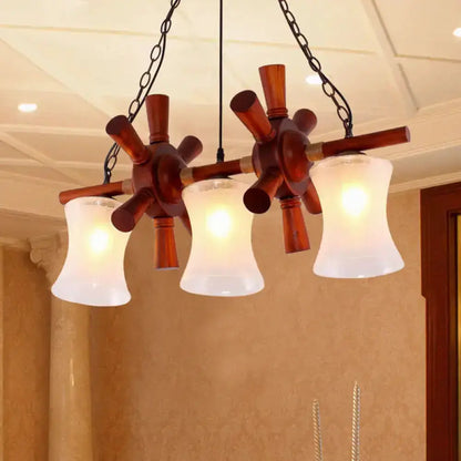 Nautical wood rudder 3-light pendant with frosted glass shades brown finish on Tampa Home & Garden Store