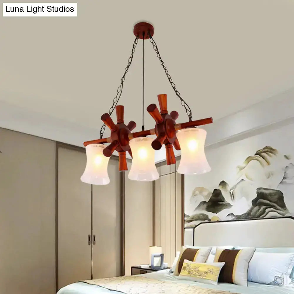 Decorbites nautical wood rudder 3-light pendant with brown finish and frosted glass shades on Tampa Home & Garden Store