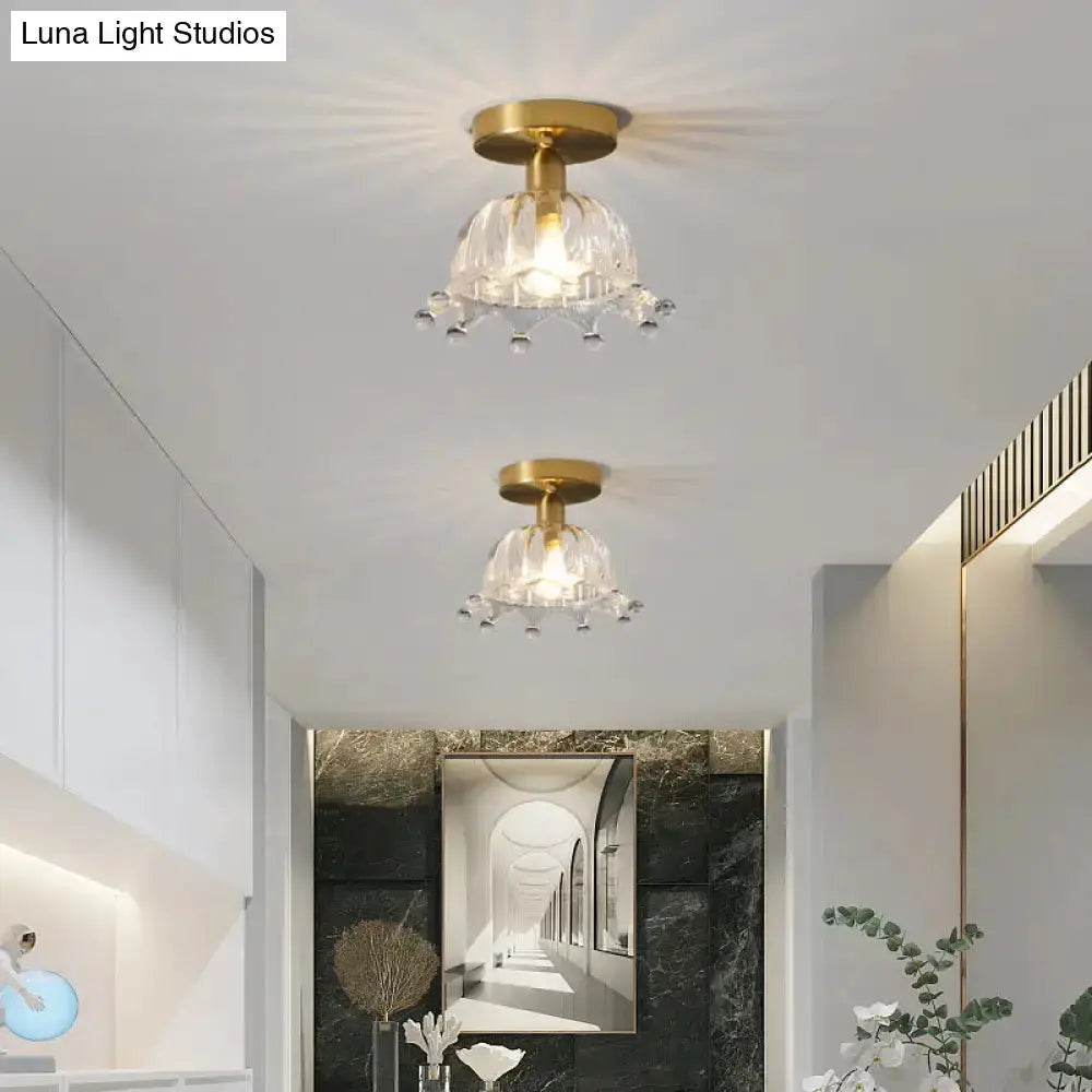 Classic Brass and Glass Ceiling Light for Hallway