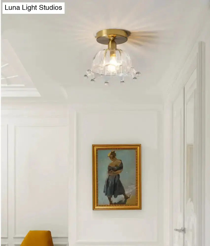 Classic Brass and Glass Ceiling Light for Hallway