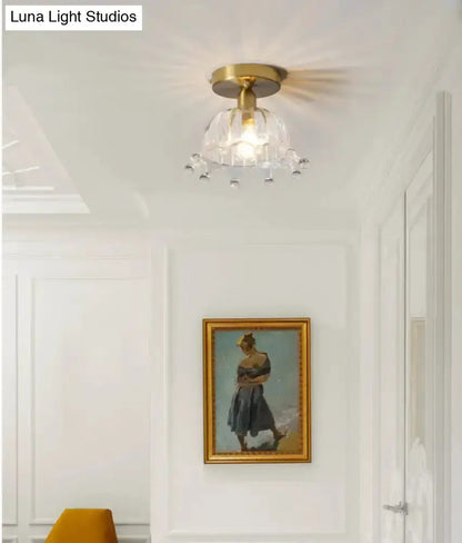 Classic Brass and Glass Ceiling Light for Hallway