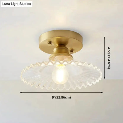 Classic Brass and Glass Ceiling Light for Hallway