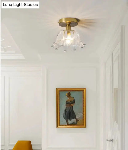 Classic Brass and Glass Ceiling Light for Hallway