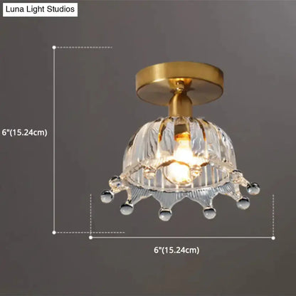 Classic Brass and Glass Ceiling Light for Hallway