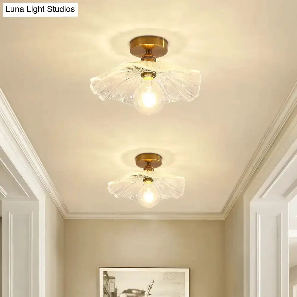 Classic Brass and Glass Ceiling Light for Hallway