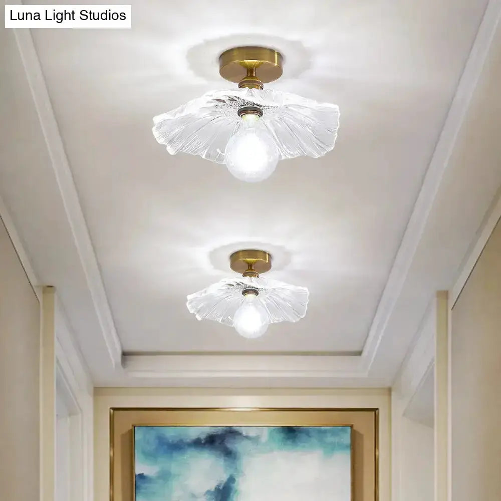 Classic Brass and Glass Ceiling Light for Hallway