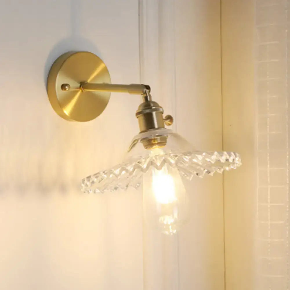 Brass glass compact industrial sconce by Decorbites with clear cut-glass shade on Tampa Home & Garden Store