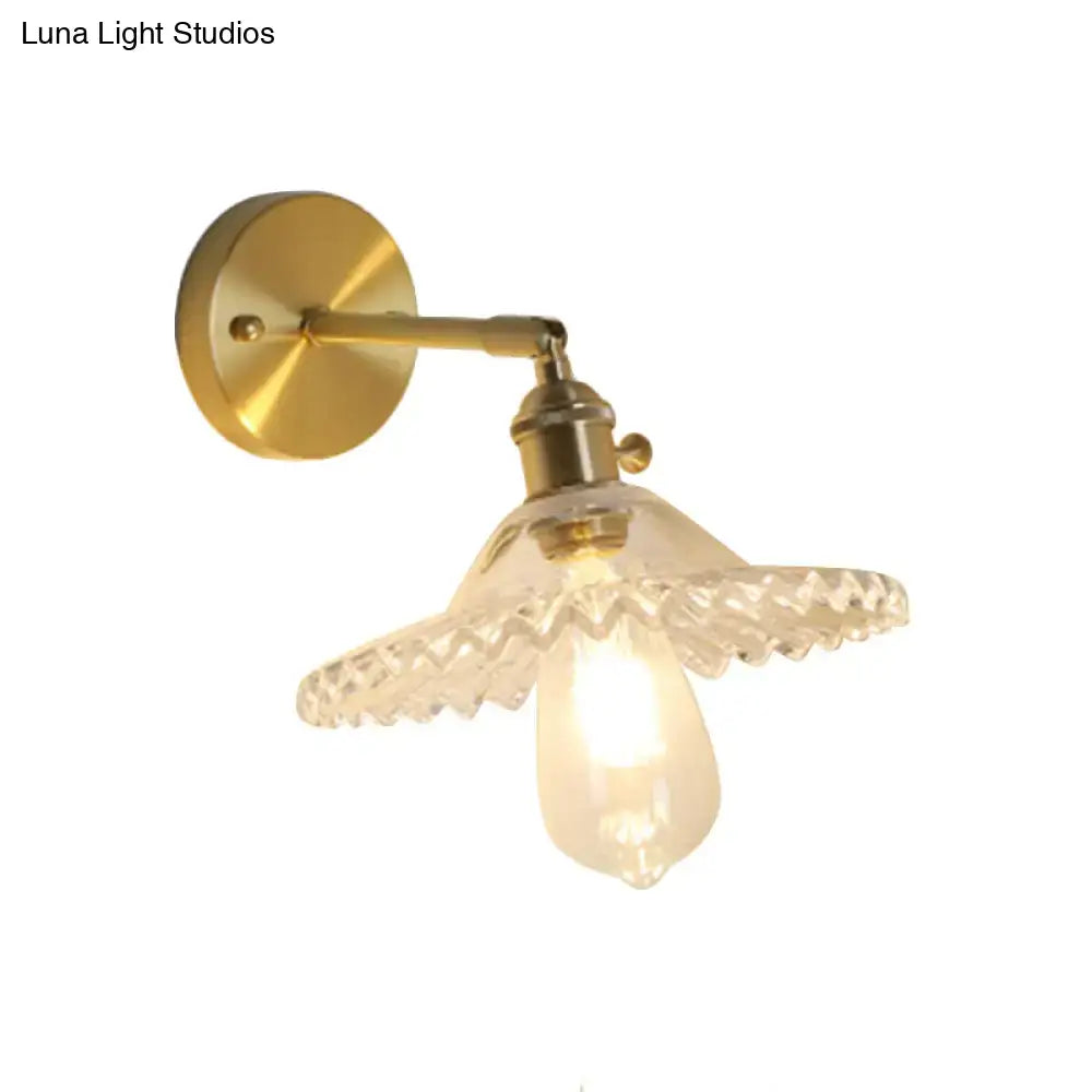 Brass glass compact industrial sconce by Decorbites with ribbed shade and exposed bulb on Tampa Home & Garden Store