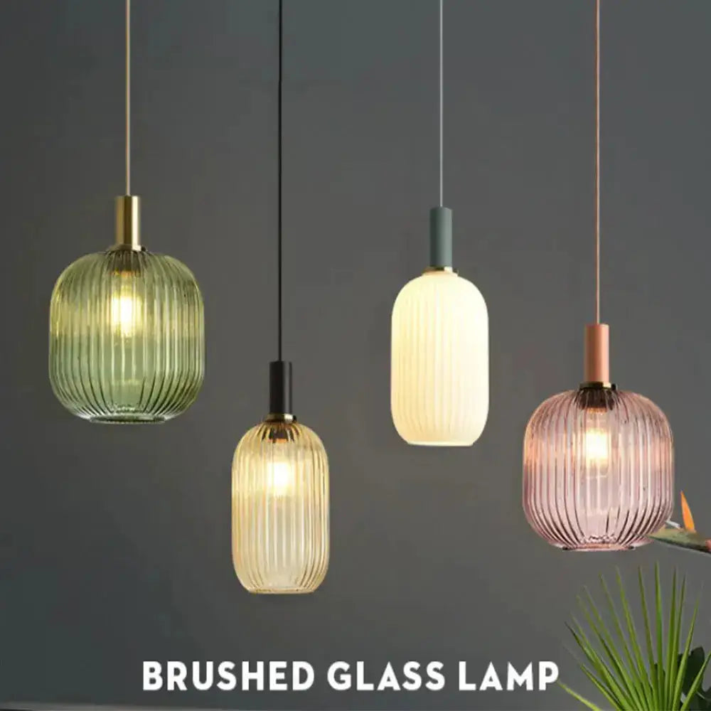 Retro ribbed glass pendant lights set of 4 in mixed colors for dining room by Decorbites on Tampa Home & Garden Store
