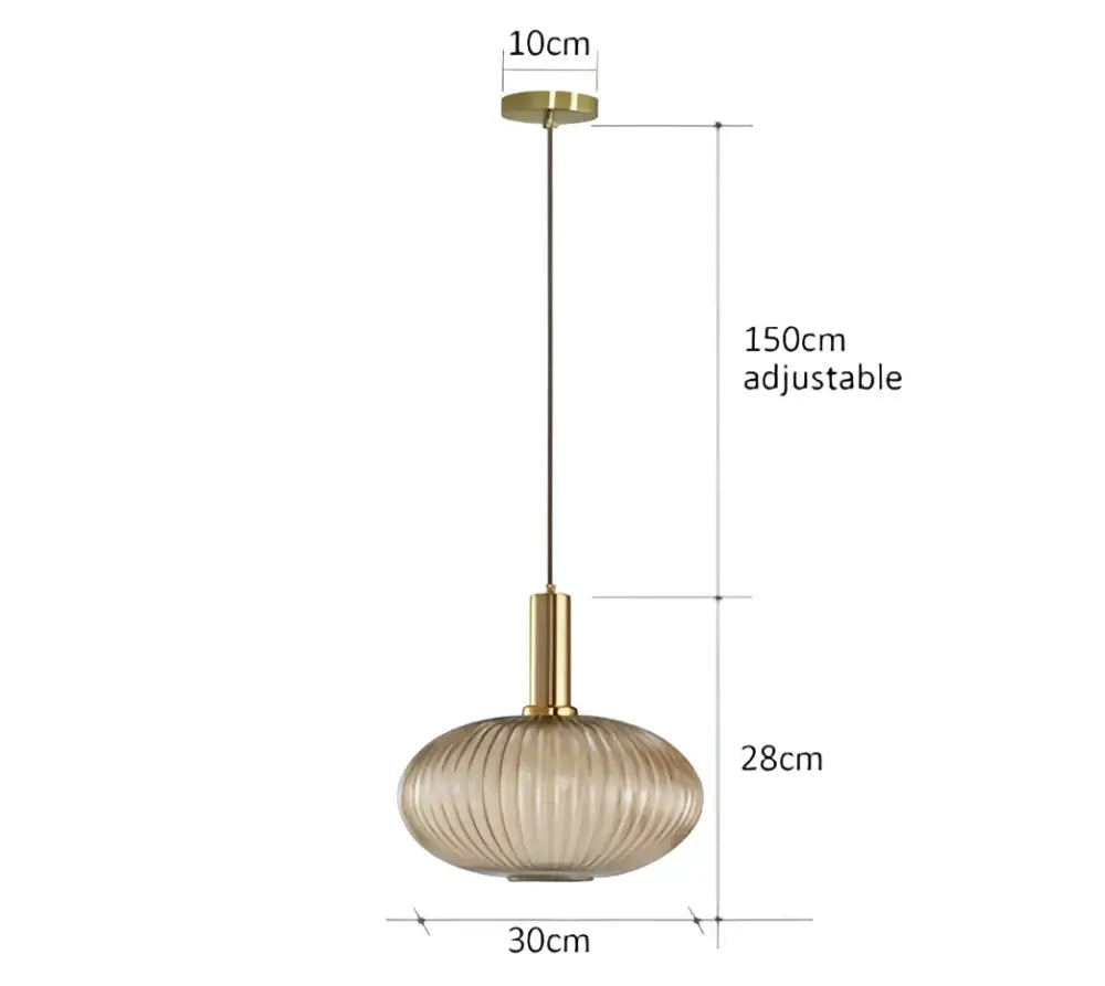 Decorbites retro amber ribbed glass dining pendant light with brass fixture, 30cm shade on Tampa Home & Garden Store