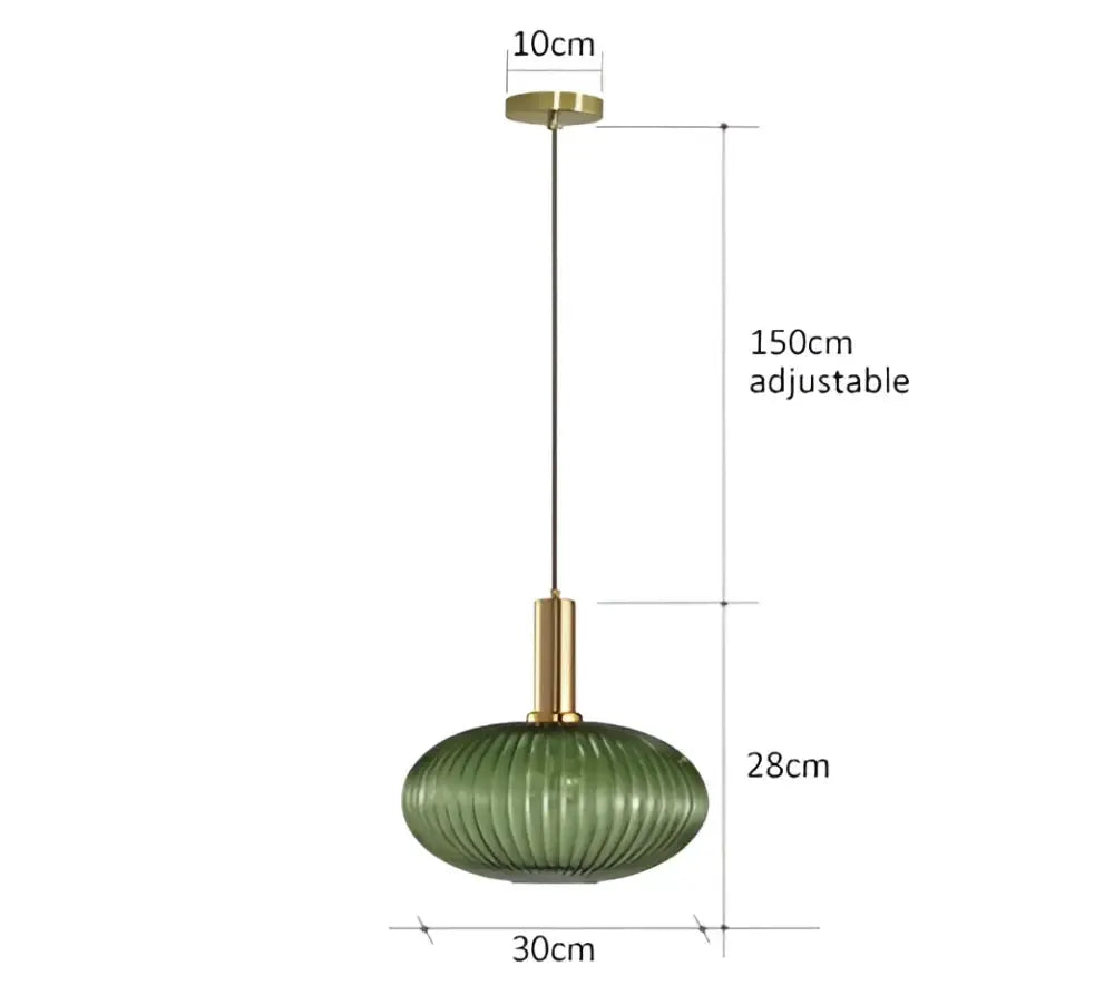 Retro ribbed amber glass pendant light Decorbites, brass canopy, dining room, 150cm cord on Tampa Home & Garden Store