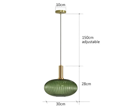 Retro ribbed amber glass pendant light Decorbites, brass canopy, dining room, 150cm cord on Tampa Home & Garden Store