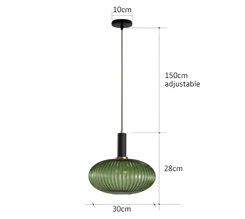 Pendant light Decorbites green ribbed glass shade for dining room, 1 pendant, 150cm cord on Tampa Home & Garden Store