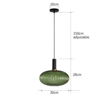 Pendant light Decorbites green ribbed glass shade for dining room, 1 pendant, 150cm cord on Tampa Home & Garden Store