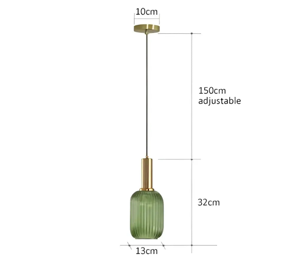 Decorbites ribbed amber glass pendant light with brass hardware, 13cm dia, 150cm cord on Tampa Home & Garden Store