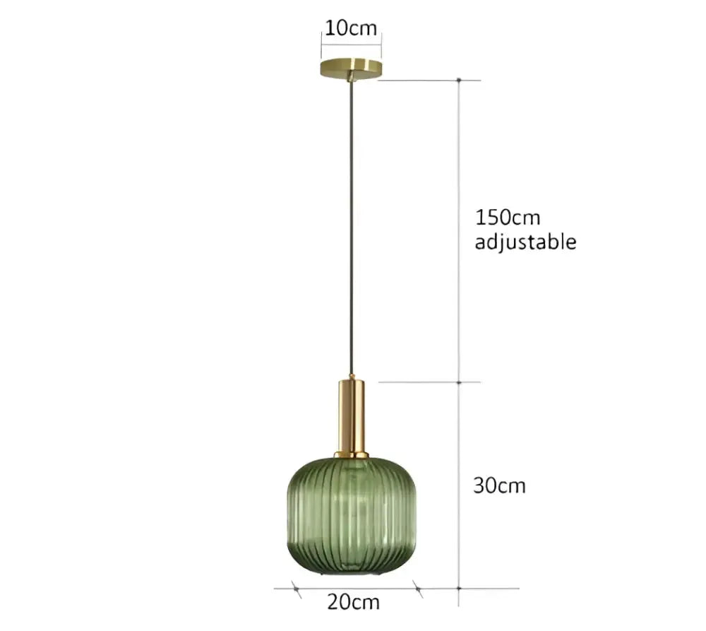 Decorbites amber ribbed glass pendant light with brass, 20cm shade 150cm adjustable cord on Tampa Home & Garden Store