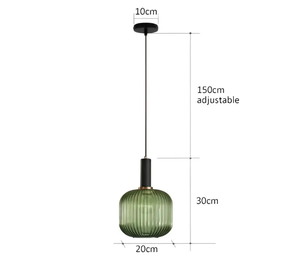 Decorbites retro ribbed amber glass pendant light with green-tinted ribbed shade for dining room on Tampa Home & Garden Store