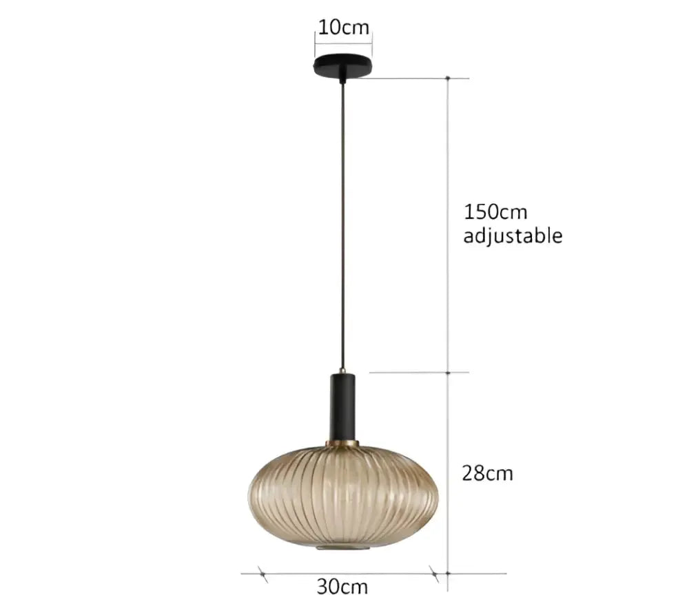 Retro amber ribbed glass pendant light for dining room by Decorbites, 30 cm dia, cord 150 cm on Tampa Home & Garden Store