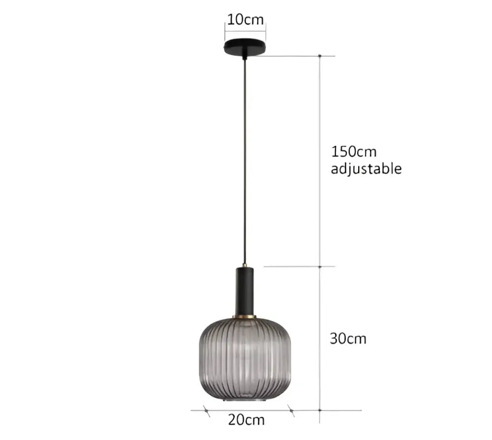 Retro ribbed amber glass pendant light by Decorbites with black canopy 20cm shade on Tampa Home & Garden Store