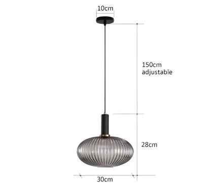Retro ribbed amber glass pendant light by Decorbites for dining room, 30cm shade, 150cm cord on Tampa Home & Garden Store