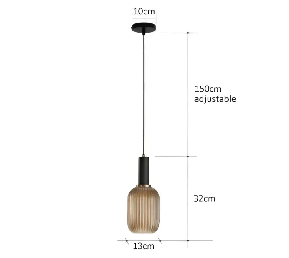 Decorbites retro ribbed amber glass dining pendant light, black top, 13cm shade, 150cm cord on Tampa Home & Garden Store