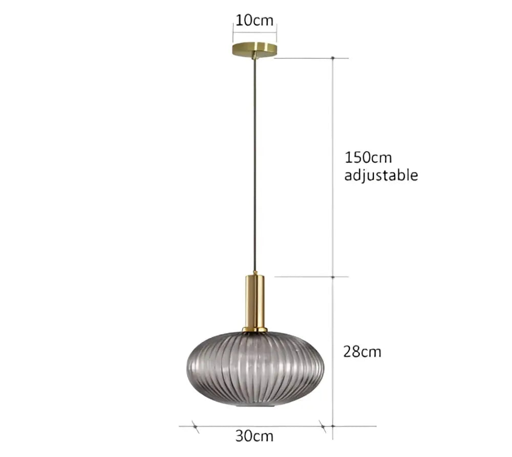 Retro ribbed amber glass pendant light by Decorbites for dining room with brass fittings on Tampa Home & Garden Store