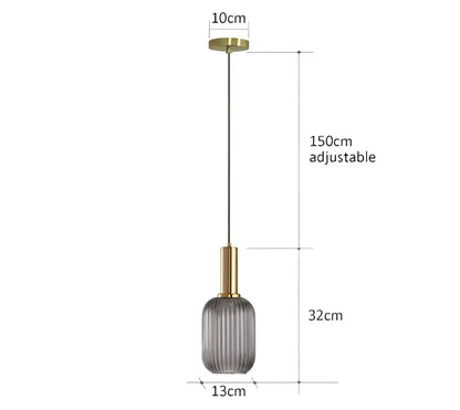 Retro amber ribbed glass pendant light by Decorbites brass hardware 150cm adjustable cord on Tampa Home & Garden Store