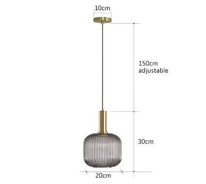 Decorbites retro ribbed amber glass pendant light with gold hardware, 20 cm shade on Tampa Home & Garden Store