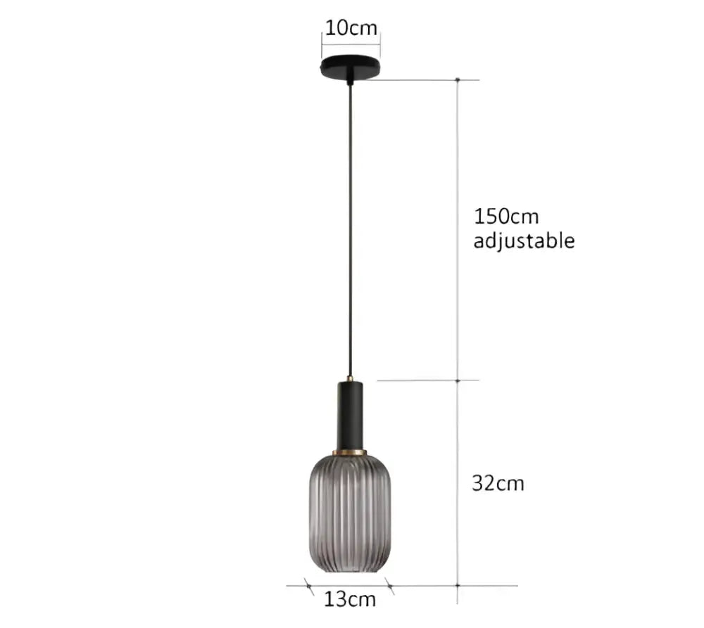 Retro amber glass pendant light Decorbites ribbed shade, black top, adjustable cord on Tampa Home & Garden Store