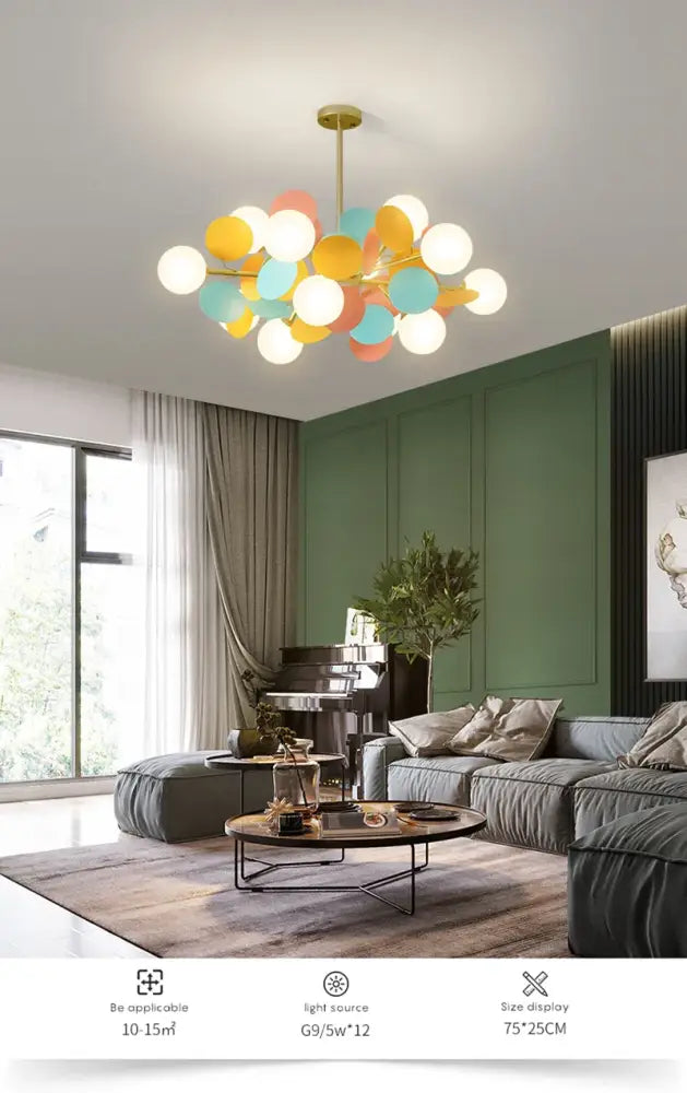 Brass Branch Chandelier by Decorbites with multicolored globe lights on brass branches on Tampa Home & Garden Store