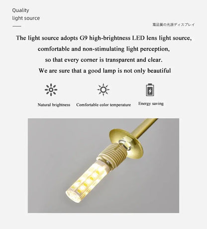 Brass Branch Chandelier with LED bulb close-up, brass finish, Decorbites on Tampa Home & Garden Store