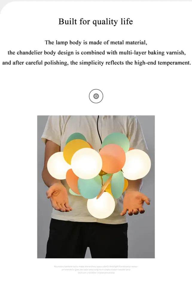 Brass Branch Chandelier by Decorbites with pastel glass globe bulbs on Tampa Home & Garden Store