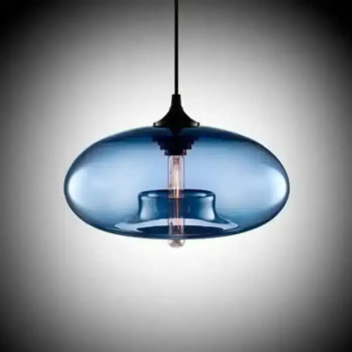Decorbites blue glass LED pendant light for dining, modern oval shade on Tampa Home & Garden Store