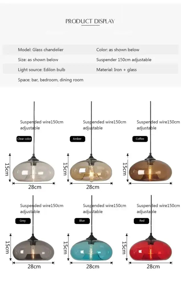 Decorbites glass pendant lights 6-color set; 28cm dia, 15cm high; iron + glass LED on Tampa Home & Garden Store