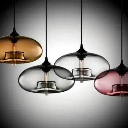 Modern amber & smoky gray glass LED pendant lights, 4 hanging fixtures by Decorbites on Tampa Home & Garden Store