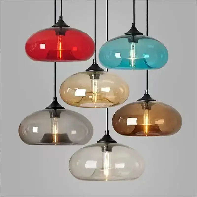 Decorbites modern glass pendant lights amber smoky gray six pendant LED set for dining room on Tampa Home & Garden Store