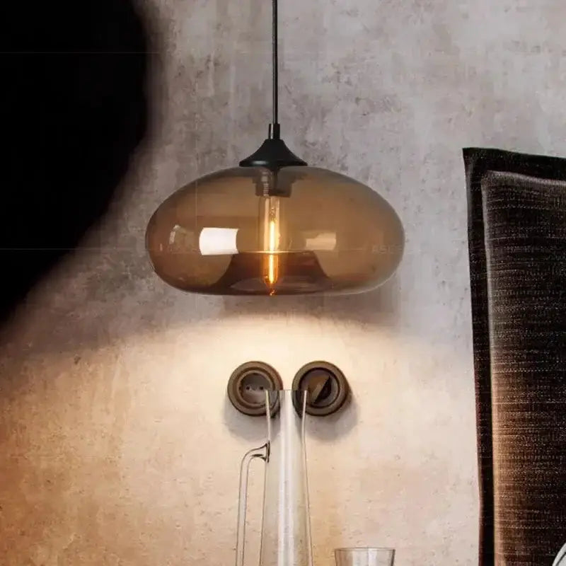 Modern amber smoky gray glass LED pendant light for dining room by Decorbites on Tampa Home & Garden Store
