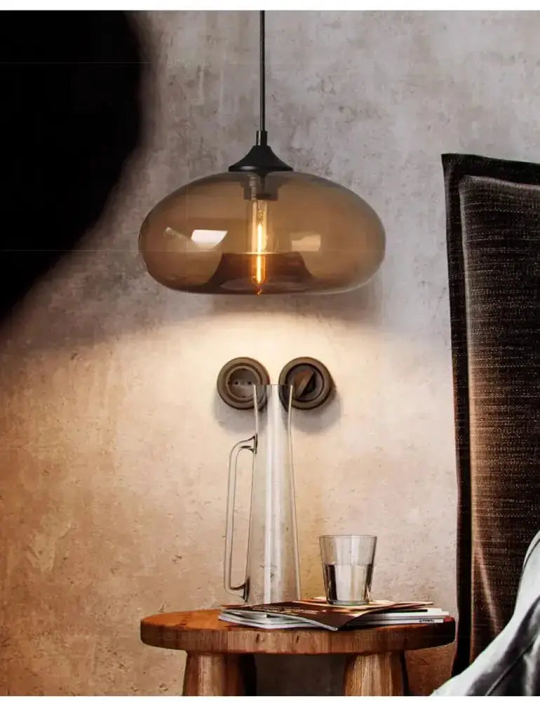 Decorbites modern amber and smoky gray glass pendant light with LED bulb for dining room on Tampa Home & Garden Store