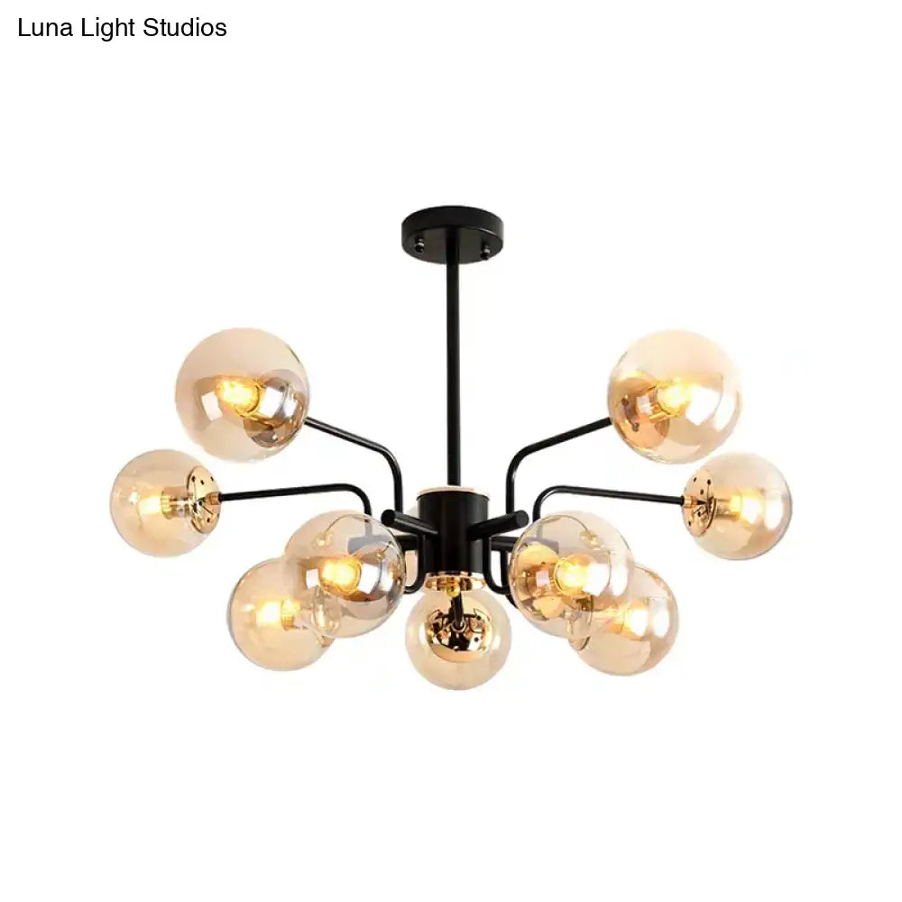 Black amber glass chandelier with globe bulbs on black metal arms energy-efficient on Tampa Home & Garden Store