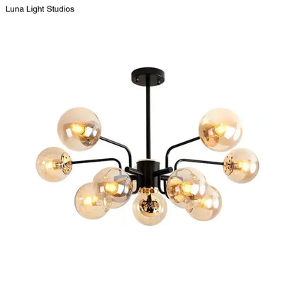 Black amber glass chandelier with globe bulbs on black metal arms energy-efficient on Tampa Home & Garden Store